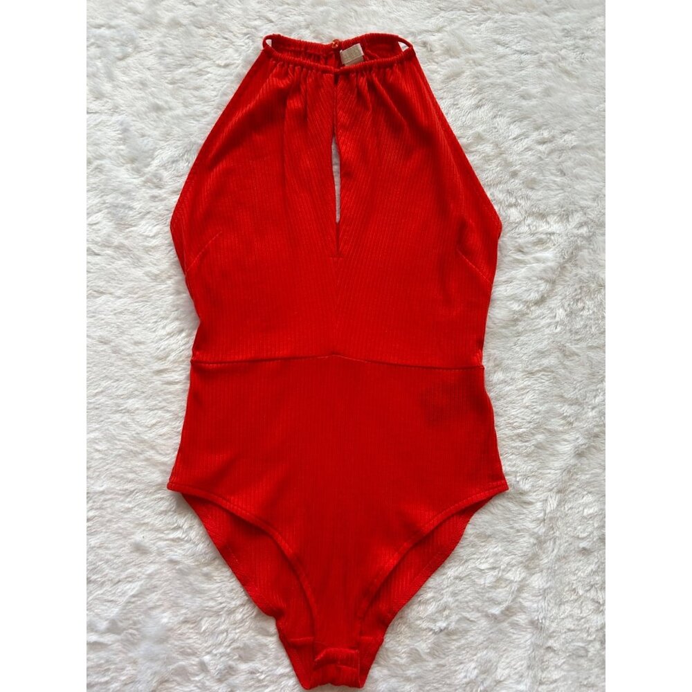 NWT Red High Neck Ribbed Bodysuit w/ Keyhole Cutout By H&M Conscious Size: 8